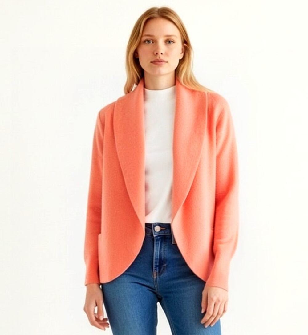 White + Warren 100% Cashmere Cardigan XS Coral Pink Open Front Draped
